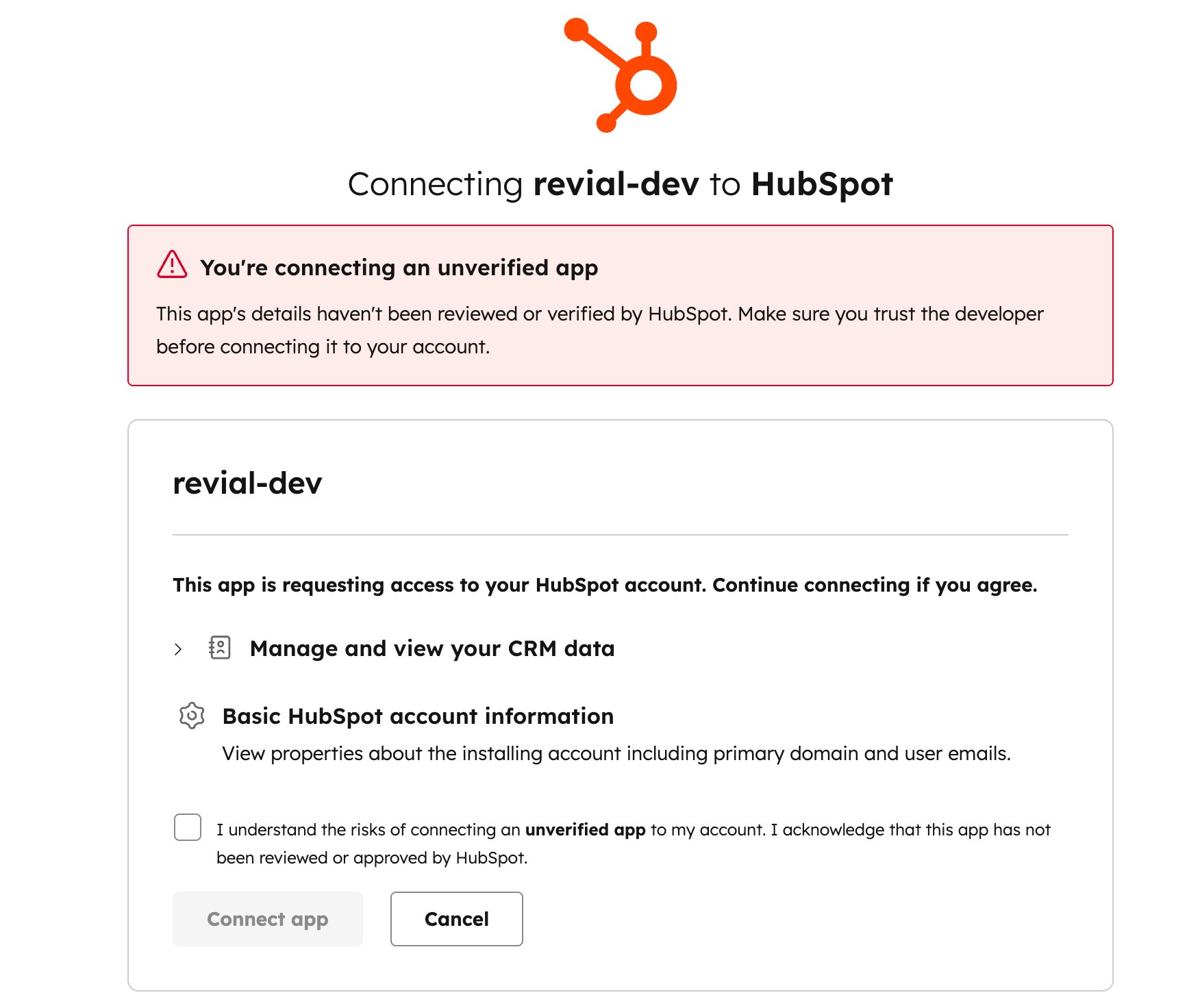 HubSpot authorization page — Review and accept permissions