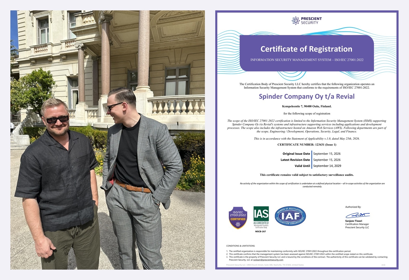 Revial ISO/IEC 27001:2022 -sertifikaatti